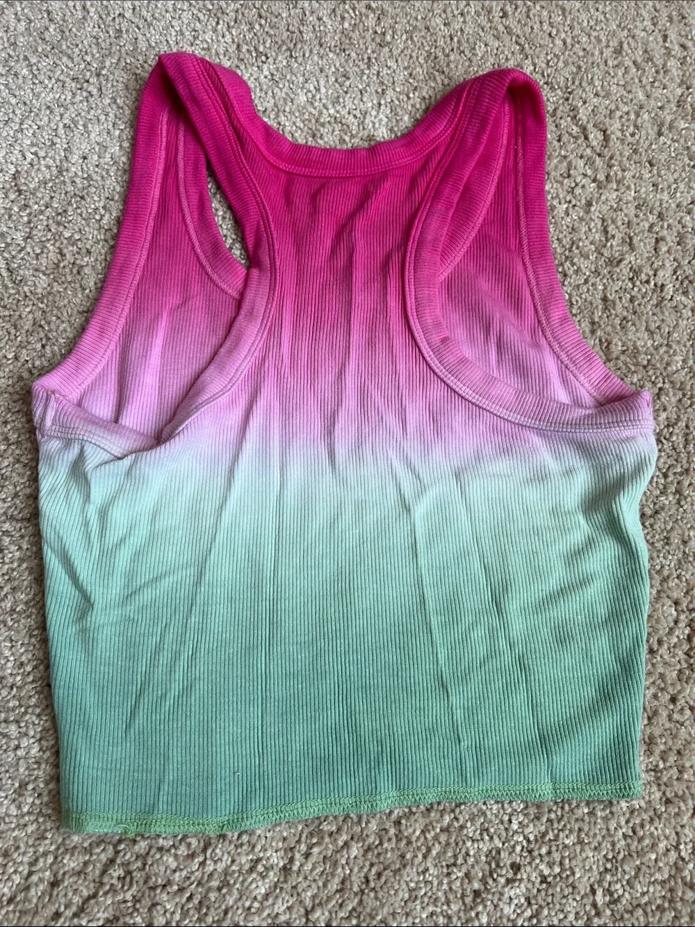 Katie J NYC Pink to Green Ombre Ribbed Racerback Tank